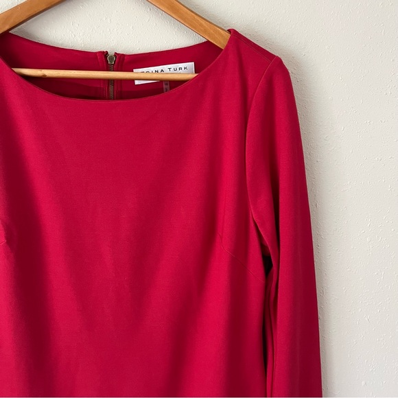 Trina Turk Red Long Sleeve Round Neck Shift Dress Size 10 - Picture 6 of 12